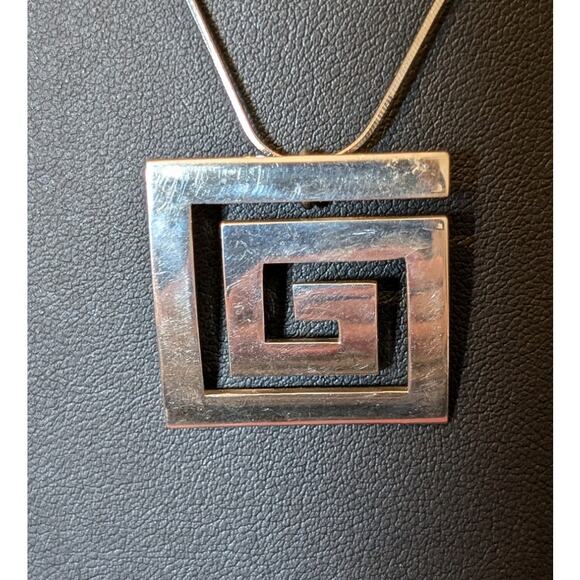 Sterling Silver Greek Key Mexico 925 Pendant & 20" Chain Necklace - Picture 2 of 7